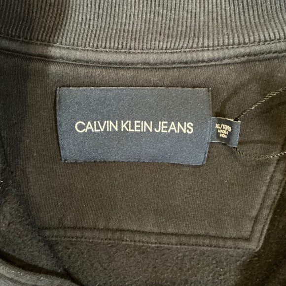 Calvin Klein Jeans Y2K 90s Black CK Logo Tape Quarter Zip Pullover Size XL NWOT - Picture 4 of 7